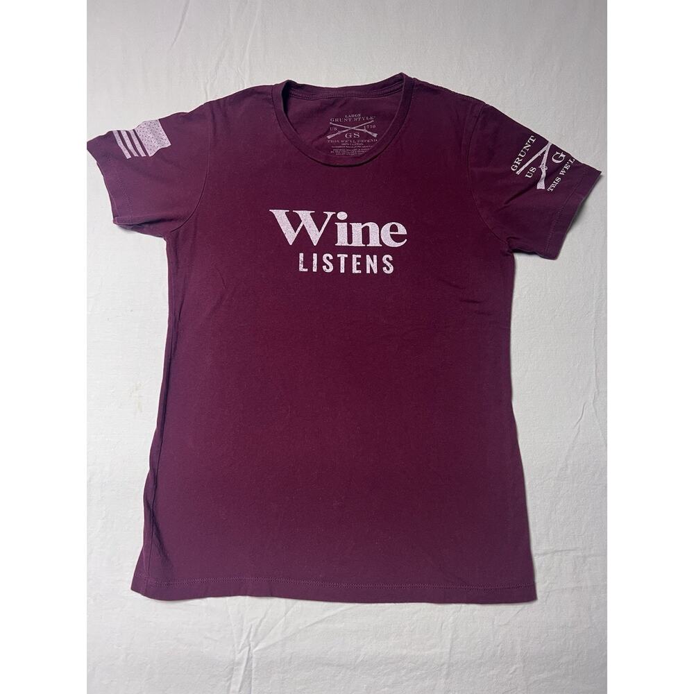 Grunt Style Wine Listens, Graphic T women’s Large Usa Flag Patriotic Burgundy